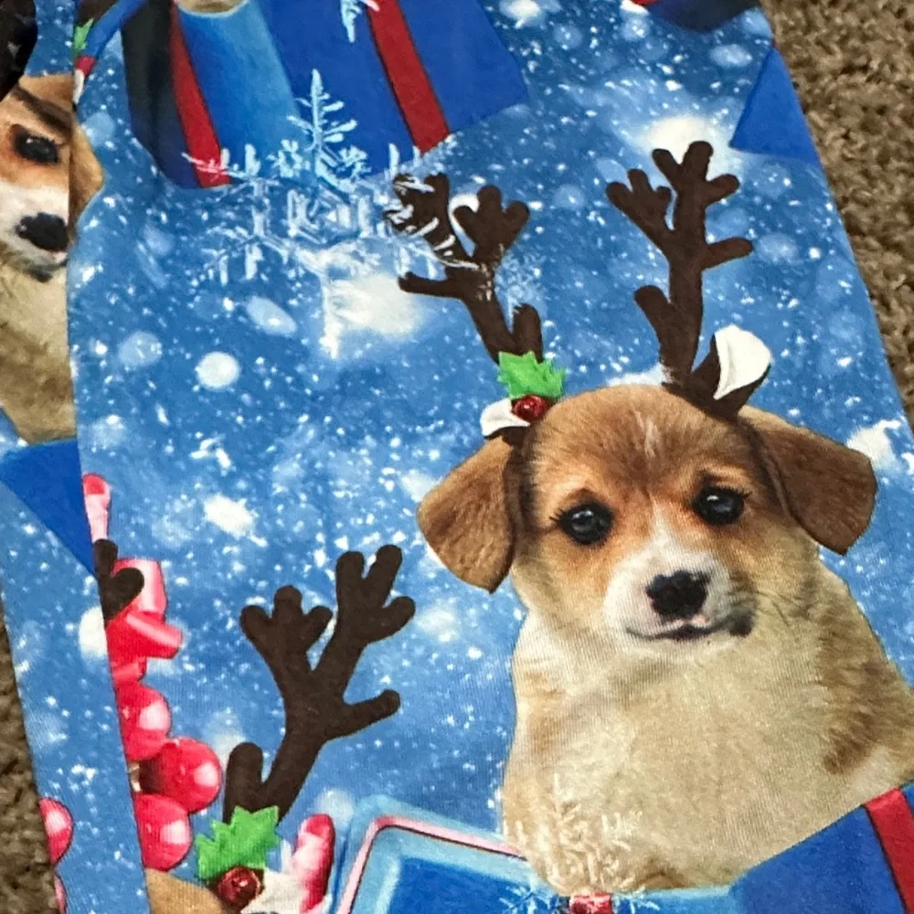 Justice Blue Dog and Reindeer Print Leggings Size 16